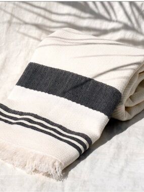 Walter Baker Cream Throw with Black Striped Accent